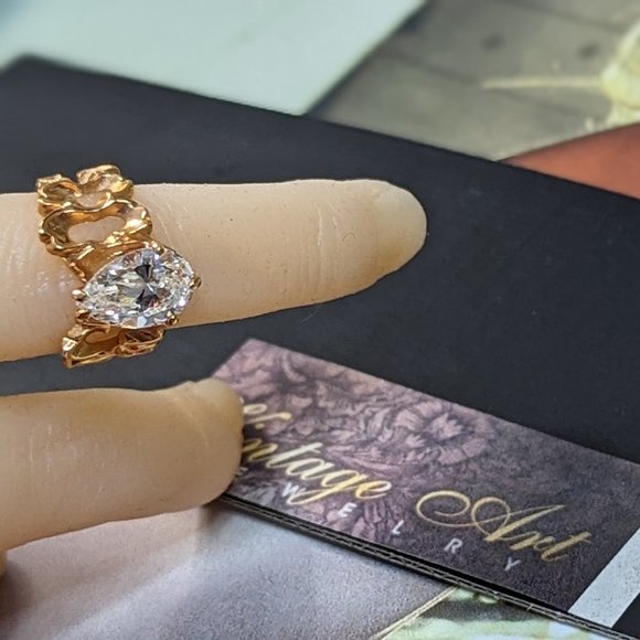 RC Covenant Vintage Brutalist Faux 3ct + Cz Diamond Amazing 14mm Pear Shape Ring - Picture 4 of 7